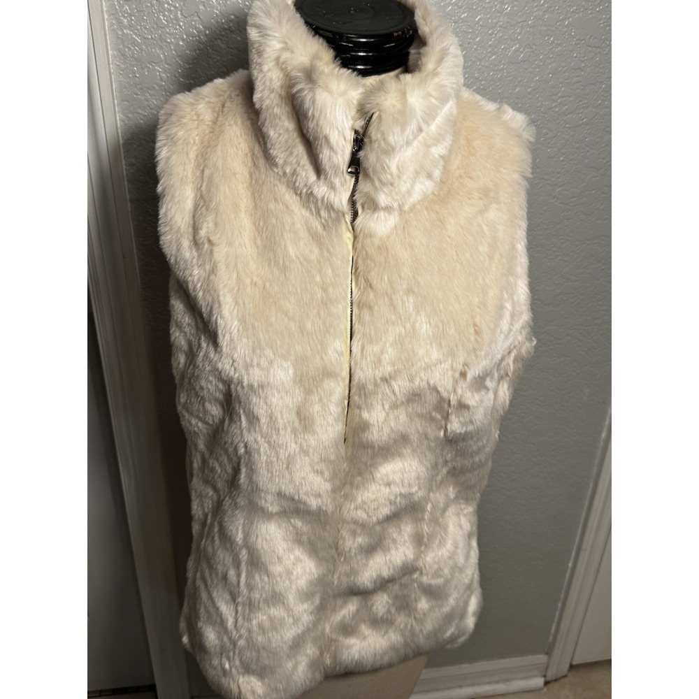 Cavalini Women's Cream Faux Fur Vest Large Zip Front